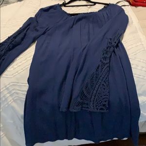 Blue, loose fitting dress with woven sleeves